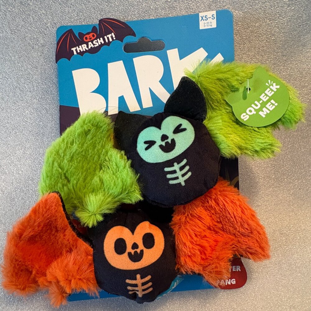 Barkbox HALLOWEEN BATS Dog Toy Squeak & Crinkle Flutter Fang Haunted Soft NEW